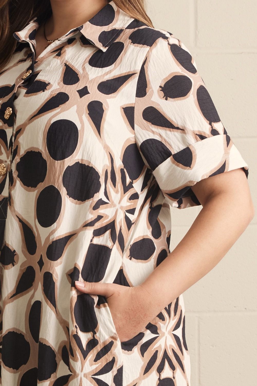 Vestido midi negro estampado Chic