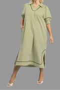 Vestido midi oliva claro de rayas Striped Expectations blanco