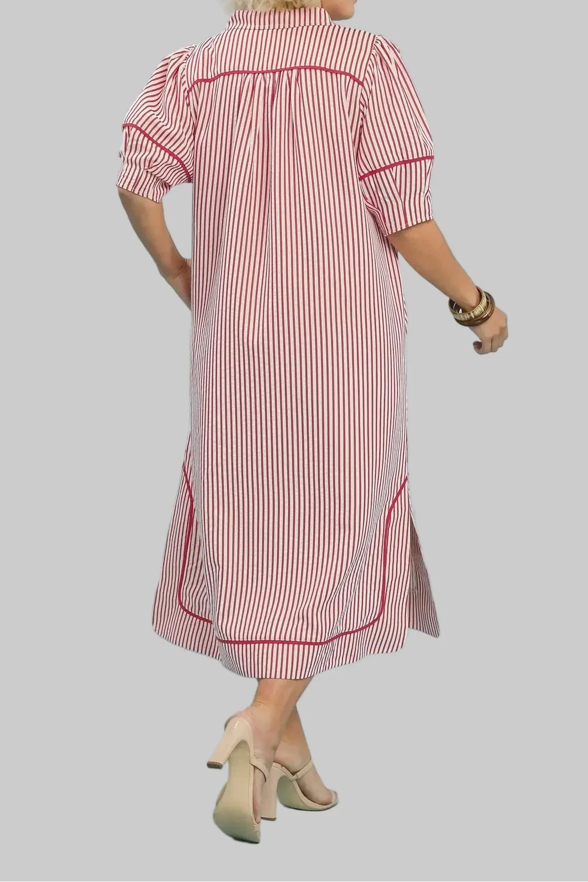 Vestido midi frambuesa de rayas Striped Expectations blanco