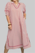 Vestido midi frambuesa de rayas Striped Expectations blanco
