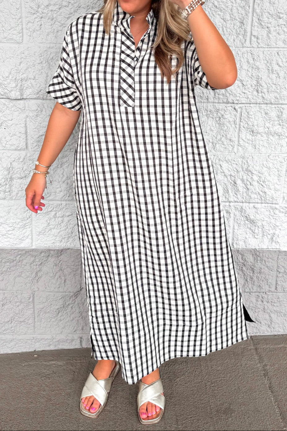 Vestido midi negro de cuadros Autumn Belle