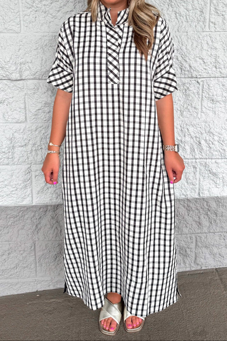 Vestido midi negro de cuadros Autumn Belle