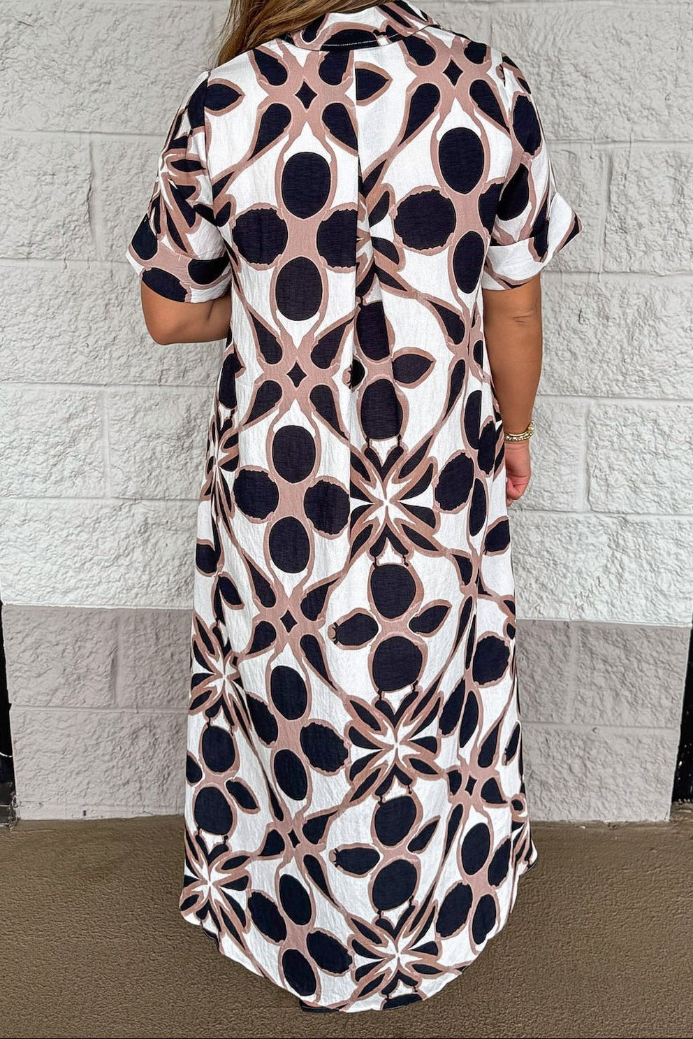 Vestido midi negro estampado Chic