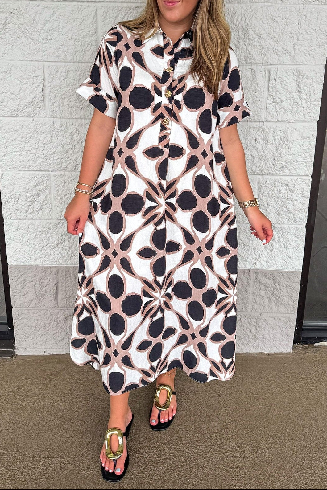 Vestido midi negro estampado Chic