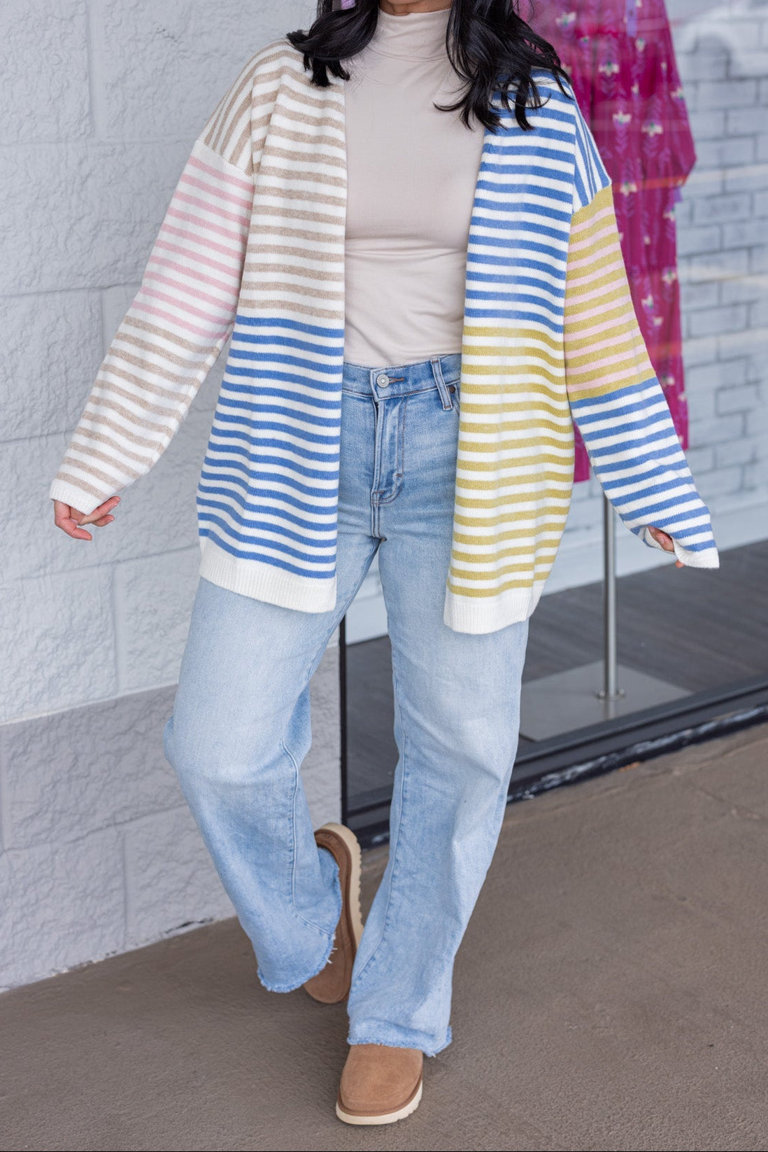 Cárdigan azul de bloques de color Sassy Stripes