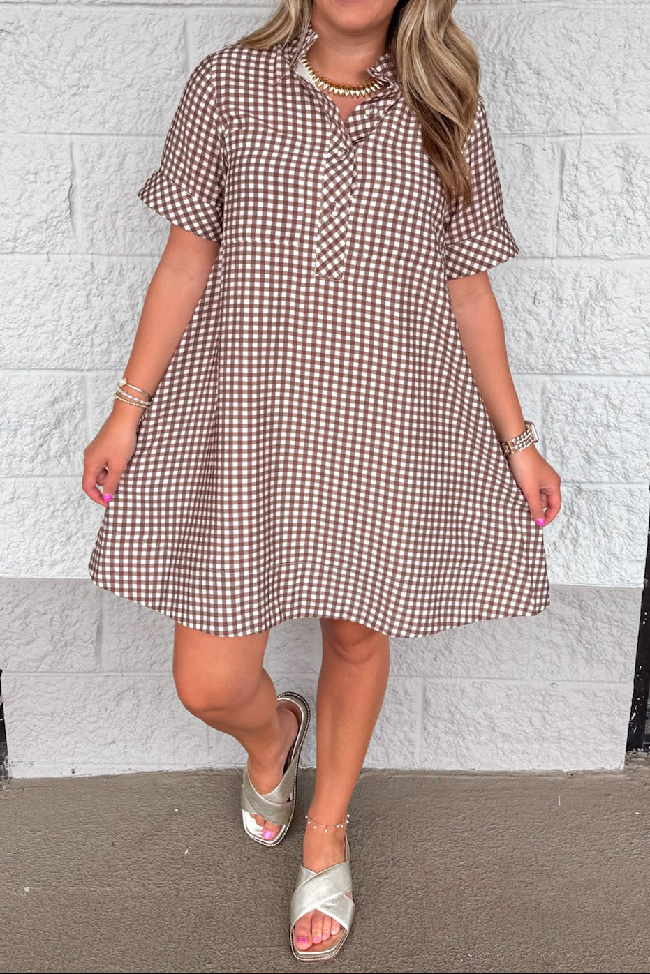 Vestido marrón de cuadros Autumn Check rojo