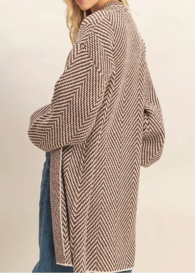 Cárdigan marrón de espiga Herringbone Delight