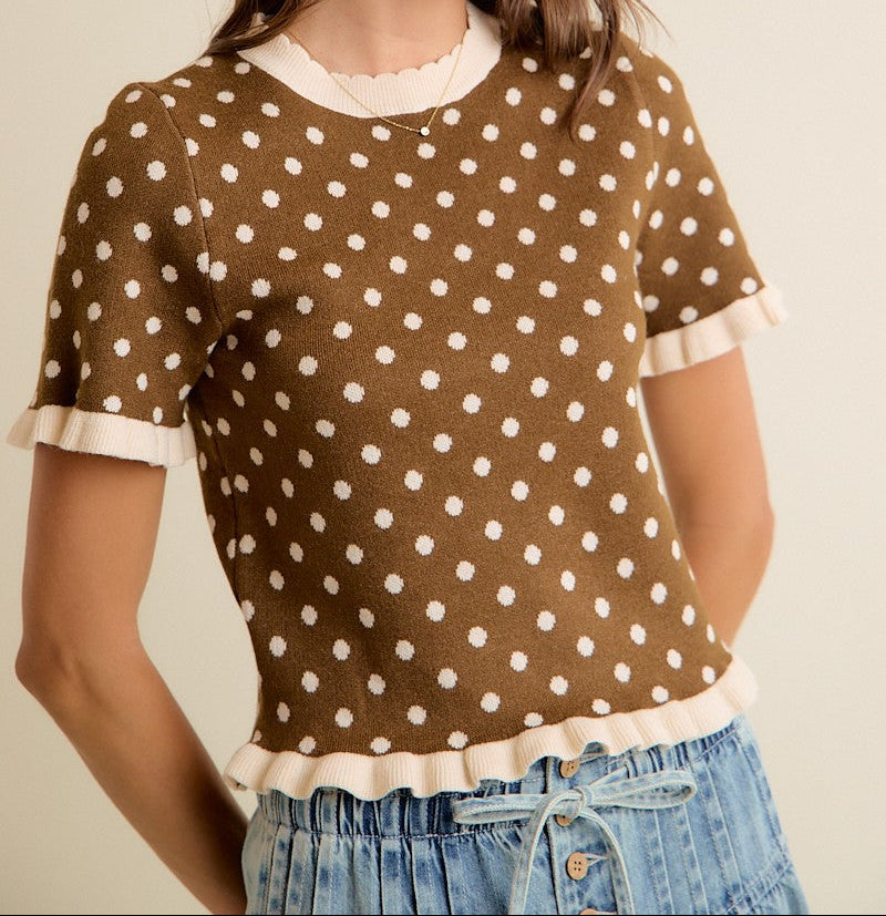 Top de punto marrón de lunares Polka Dot Obsession