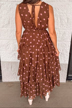 Vestido maxi marrón de lunares Delightful Dots rojo