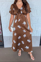Vestido midi marrón de satén Willow Bloom azul