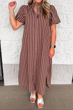 Vestido midi marrón de rayas Striped Charm