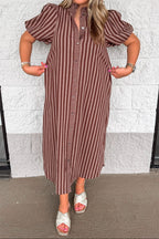 Vestido midi marrón de rayas Striped Charm