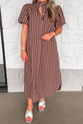 Vestido midi marrón de rayas Striped Charm