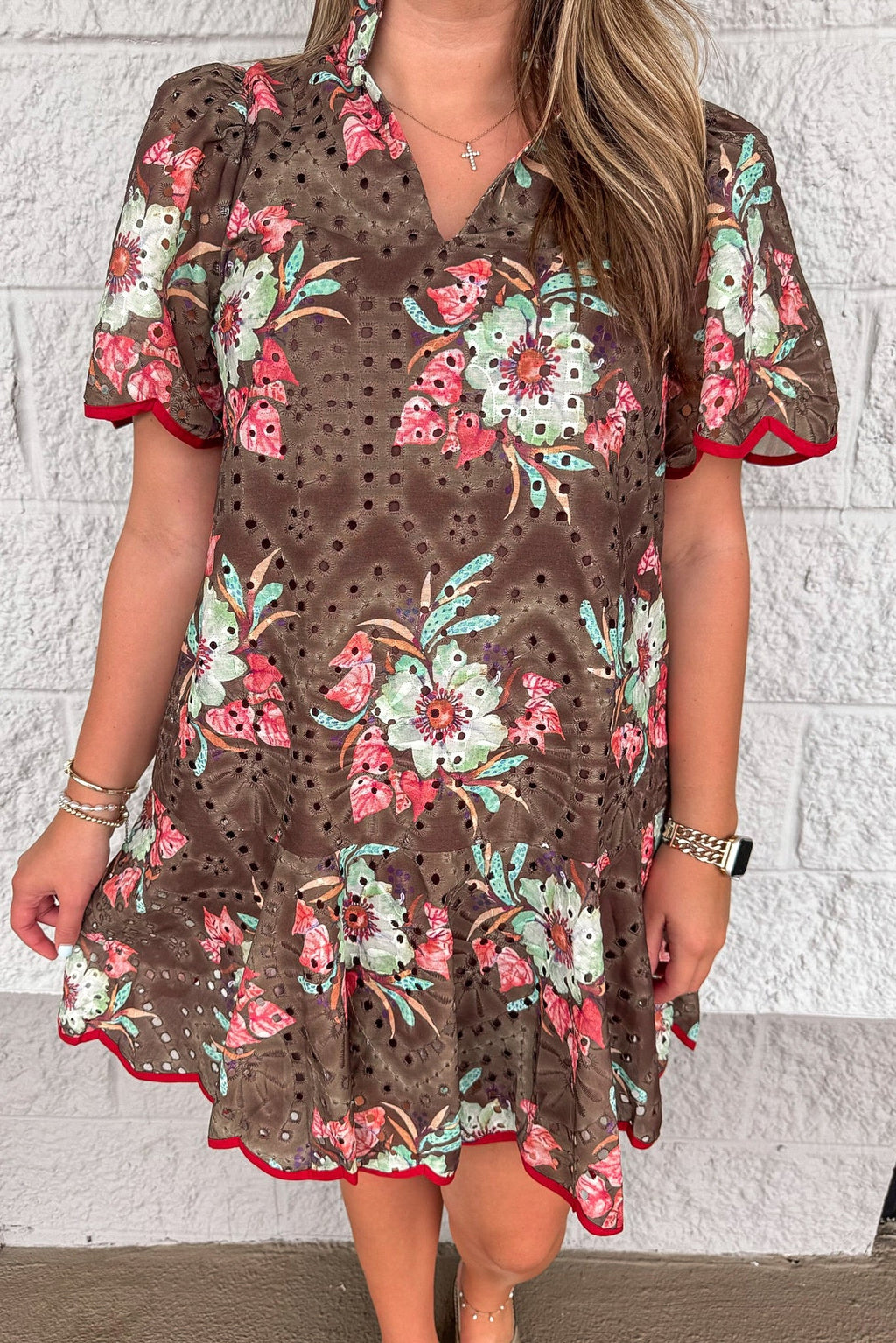 Vestido floral marrón Blooming Expectations rojo