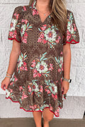 Vestido floral marrón Blooming Expectations rojo