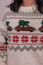 Jersey Fair Isle de coche con árbol de Navidad rojo