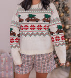 Jersey Fair Isle de coche con árbol de Navidad rojo