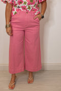Vaqueros culotte Liz coral rosa de pernera ancha
