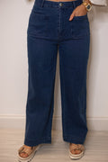 Pantalones vaqueros anchos de lavado oscuro blanco
