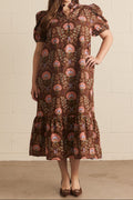 Vestido midi floral marrón calado Autumn Florals rojo