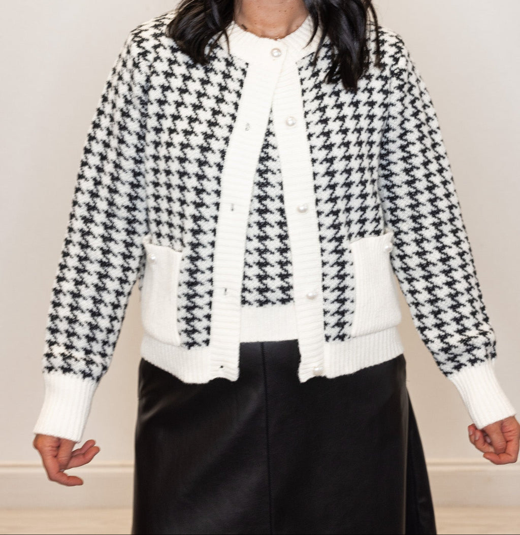 Conjunto de cárdigan pata de gallo negro The Jacqueline