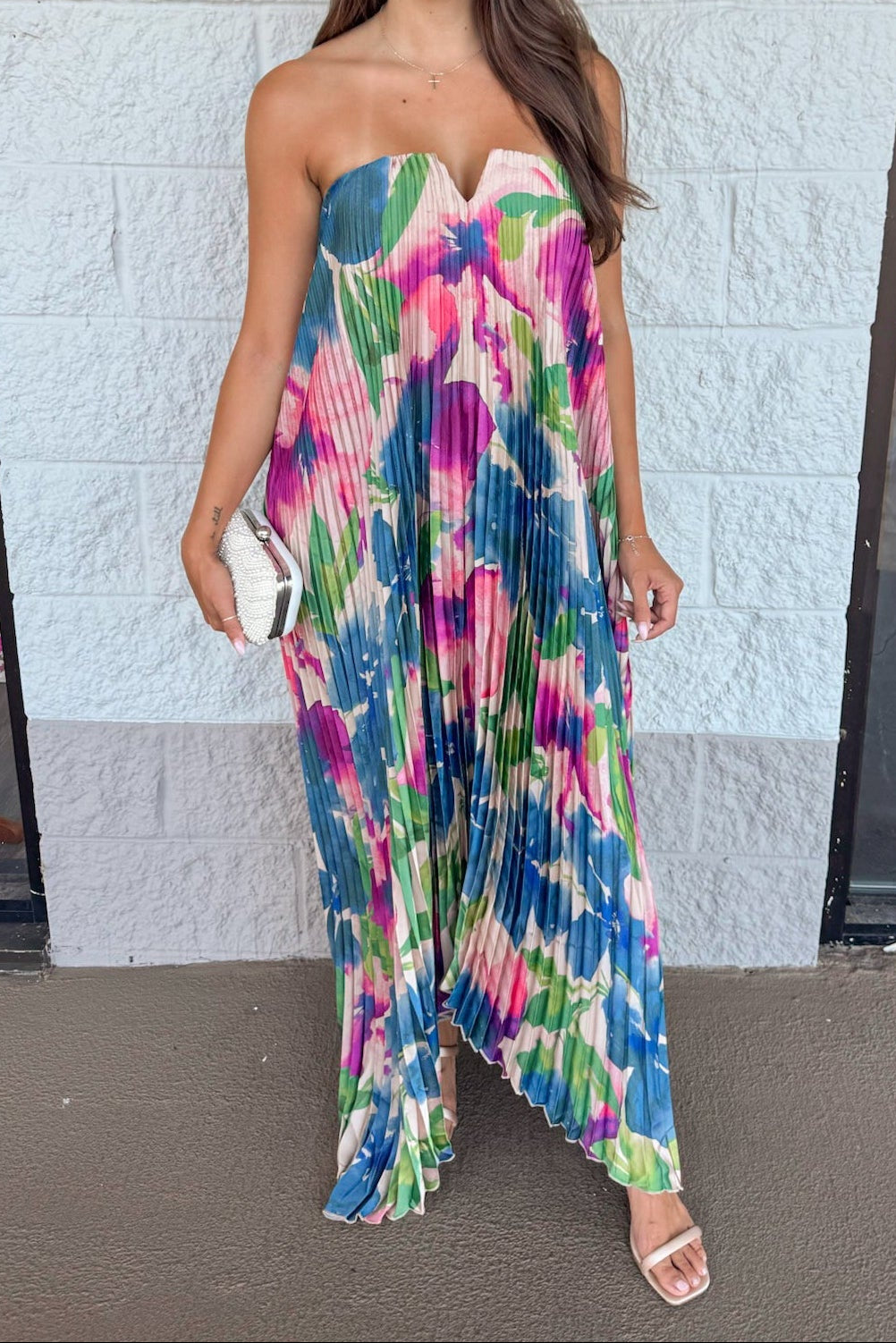 Vestido maxi floral rosa de satén Retro Splendor