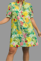 Vestido floral verde Meadow Bloom rojo