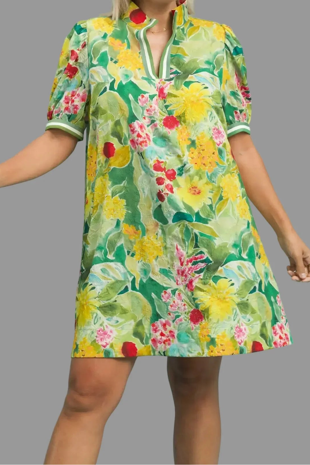 Vestido floral verde Meadow Bloom rojo
