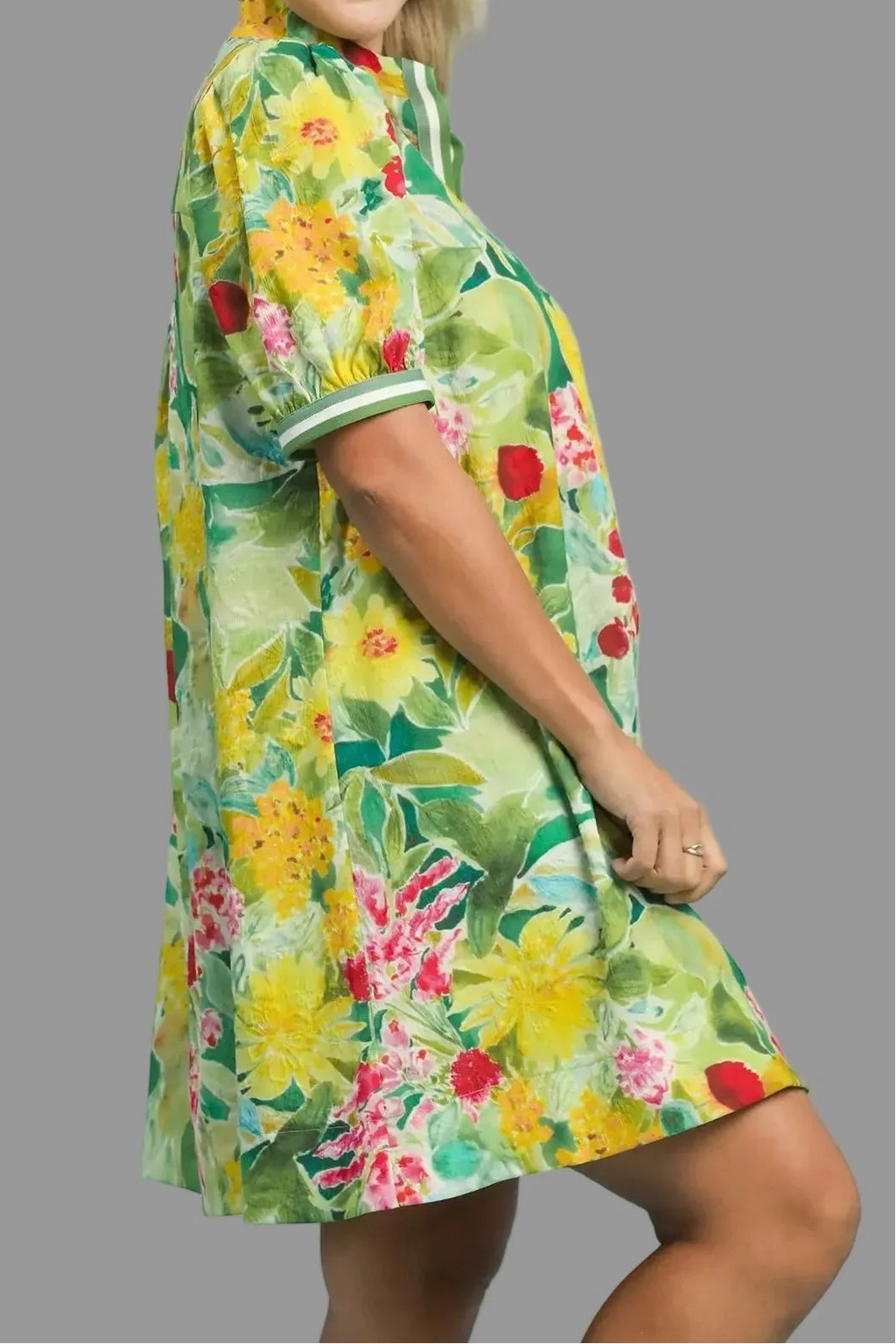 Vestido floral verde Meadow Bloom rojo