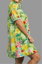 Vestido floral verde Meadow Bloom rojo