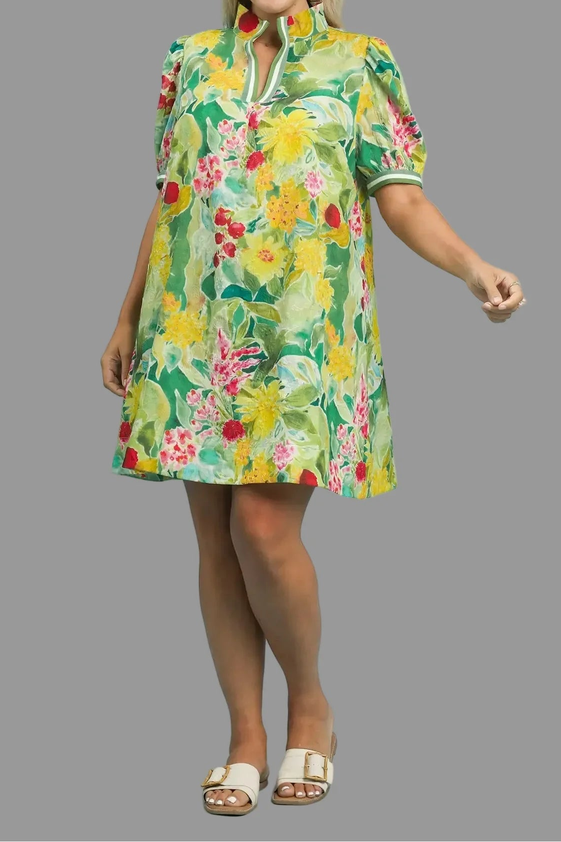 Vestido floral verde Meadow Bloom rojo
