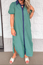 Vestido midi azul marino y verde Striped Muse rojo