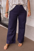Pantalones de sarga azul marino Sunny Feelings