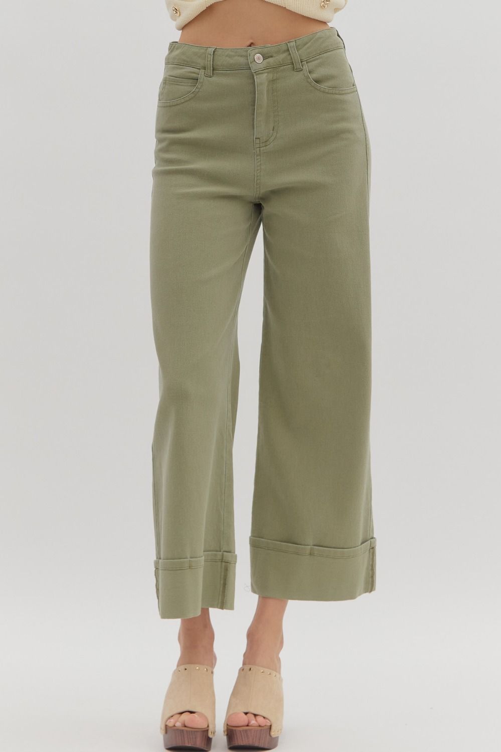 Pantalones de sarga oliva October Feelings verde