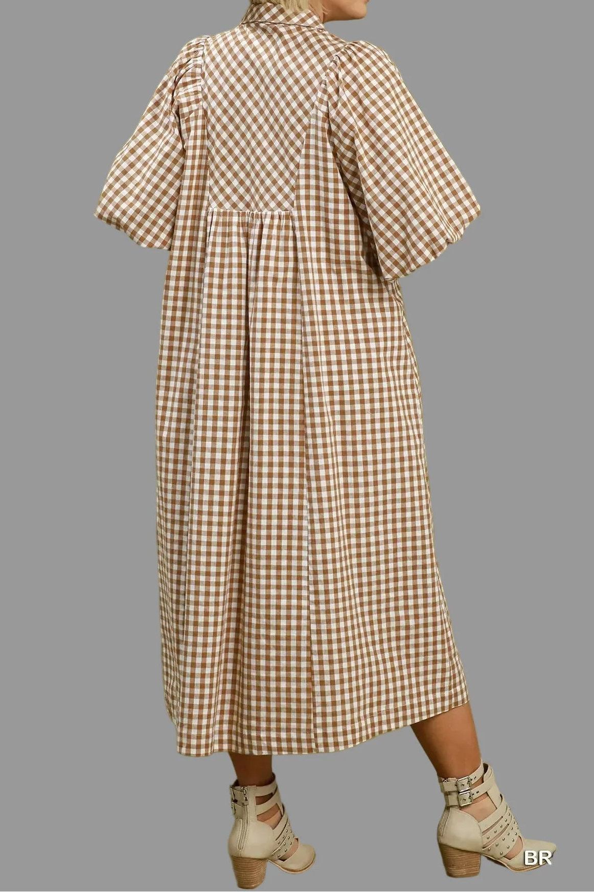 Vestido midi caramelo de cuadros One Wish blanco