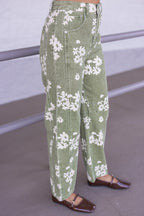 Pantalones barrel oliva con flores Twill Florals marrón