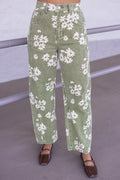Pantalones barrel oliva con flores Twill Florals marrón