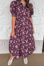 Vestido midi floral berenjena Blooming Belle rojo