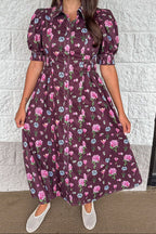 Vestido midi floral berenjena Blooming Belle rojo