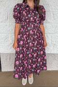 Vestido midi floral berenjena Blooming Belle rojo