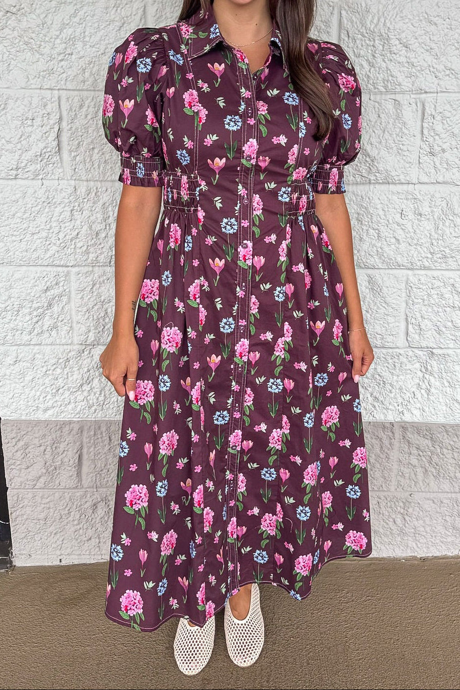 Vestido midi floral berenjena Blooming Belle rojo