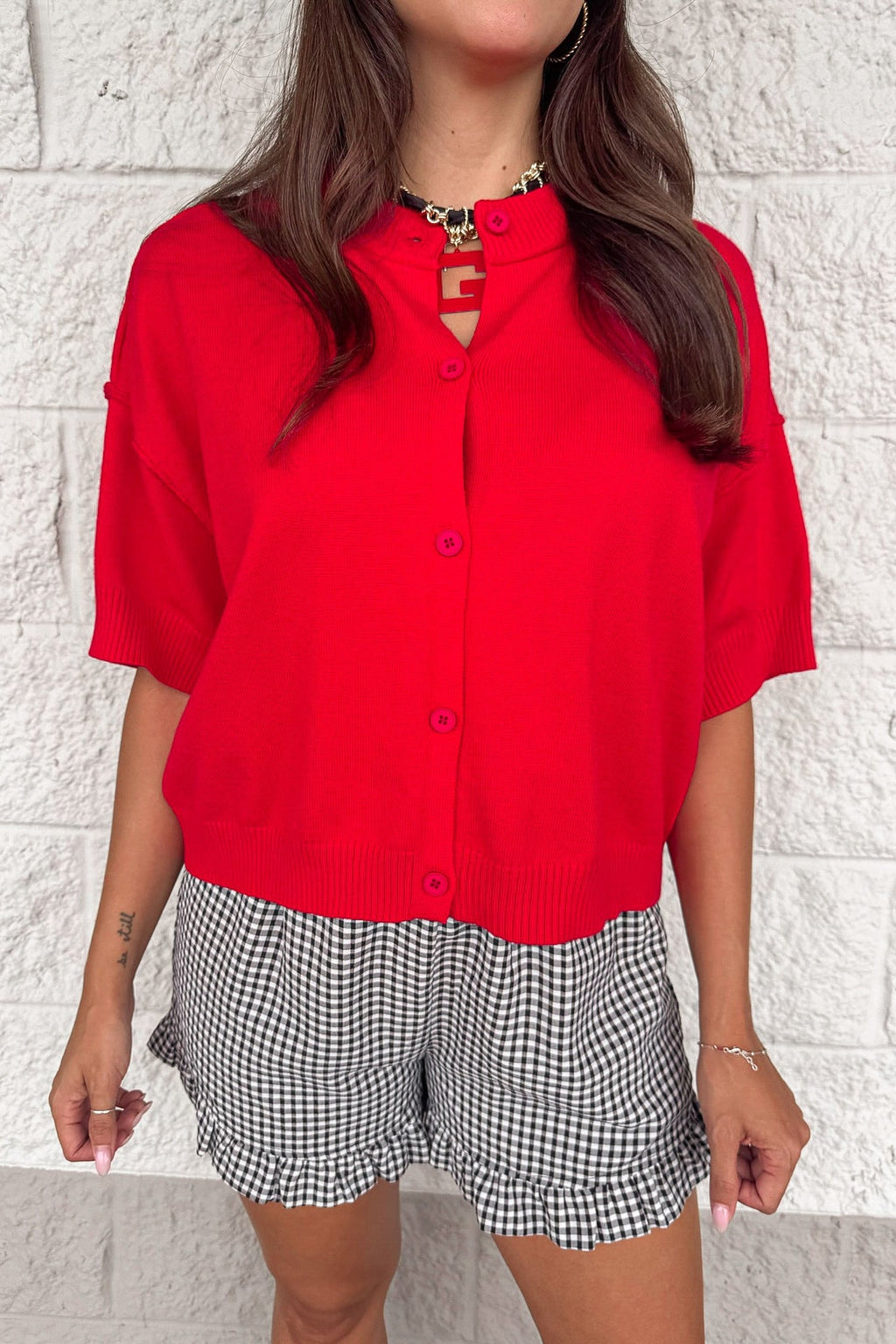 Cárdigan de punto rojo Cozy Charm