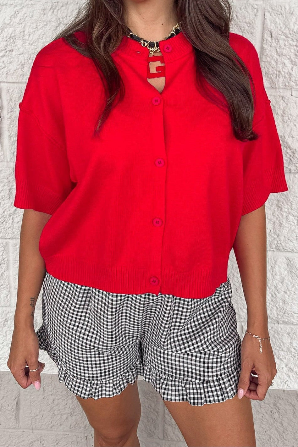 Cárdigan de punto rojo Cozy Charm