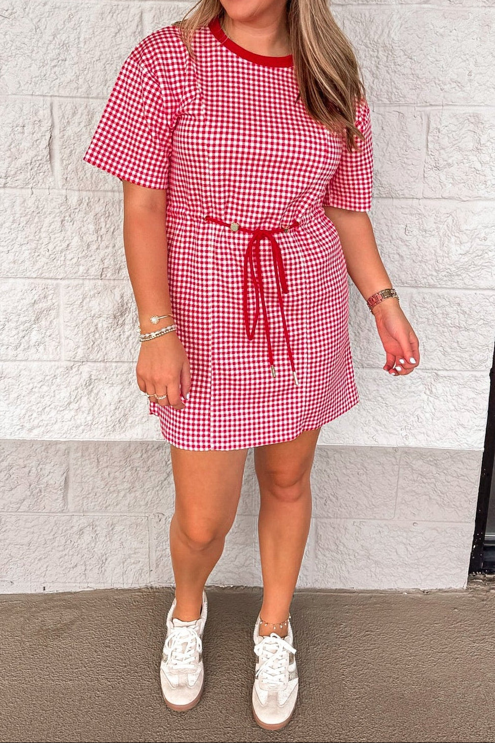 Vestido rojo de cuadros Gingham Glow blanco