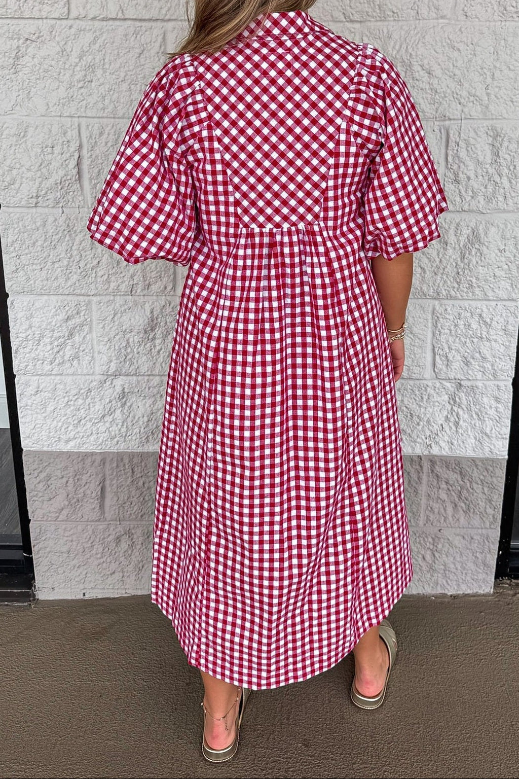 Vestido midi rojo de cuadros One Wish blanco