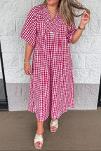 Vestido midi rojo de cuadros One Wish blanco