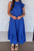 Vestido midi azul Dotted Delight blanco