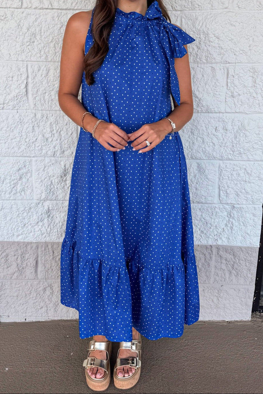 Vestido midi azul Dotted Delight blanco