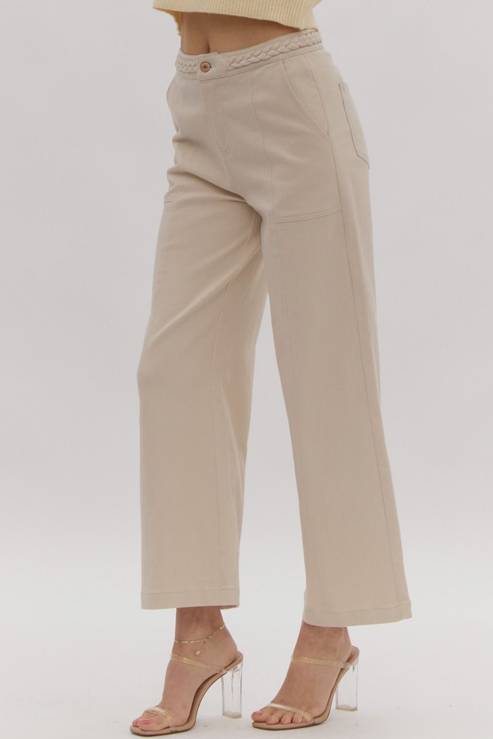 Pantalones vaqueros arena con detalle trenzado denim