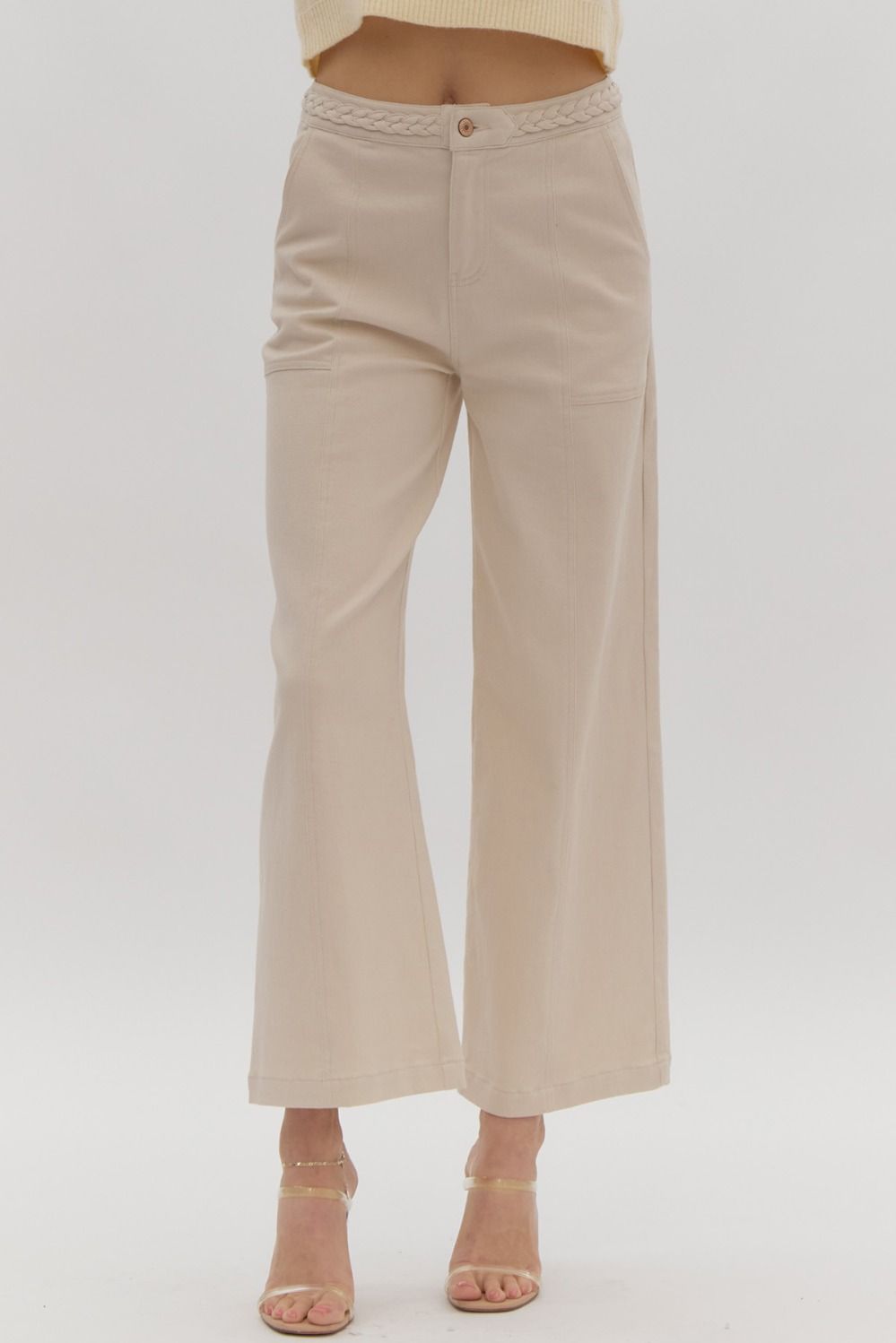 Pantalones vaqueros arena con detalle trenzado denim